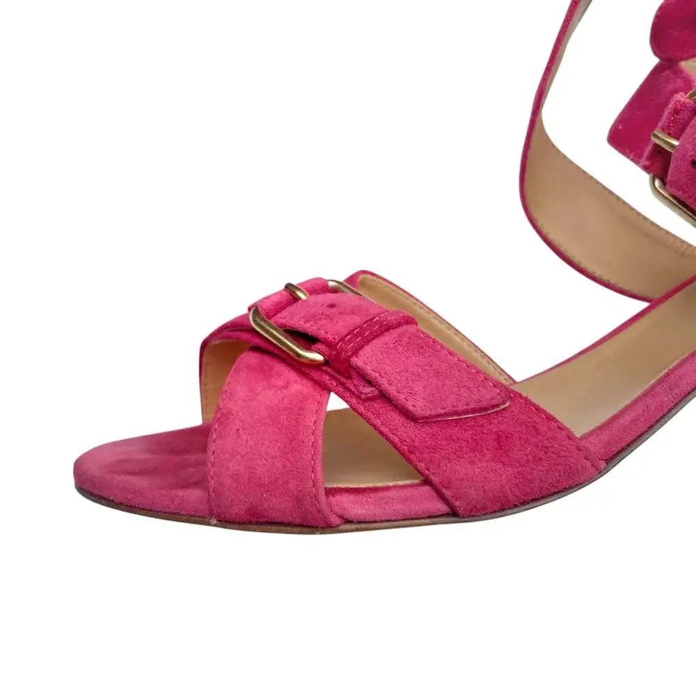 J.Crew Vintage Y2K Fuchsia Suede Made in Italy Ankle Strap Cone Heel Sandals